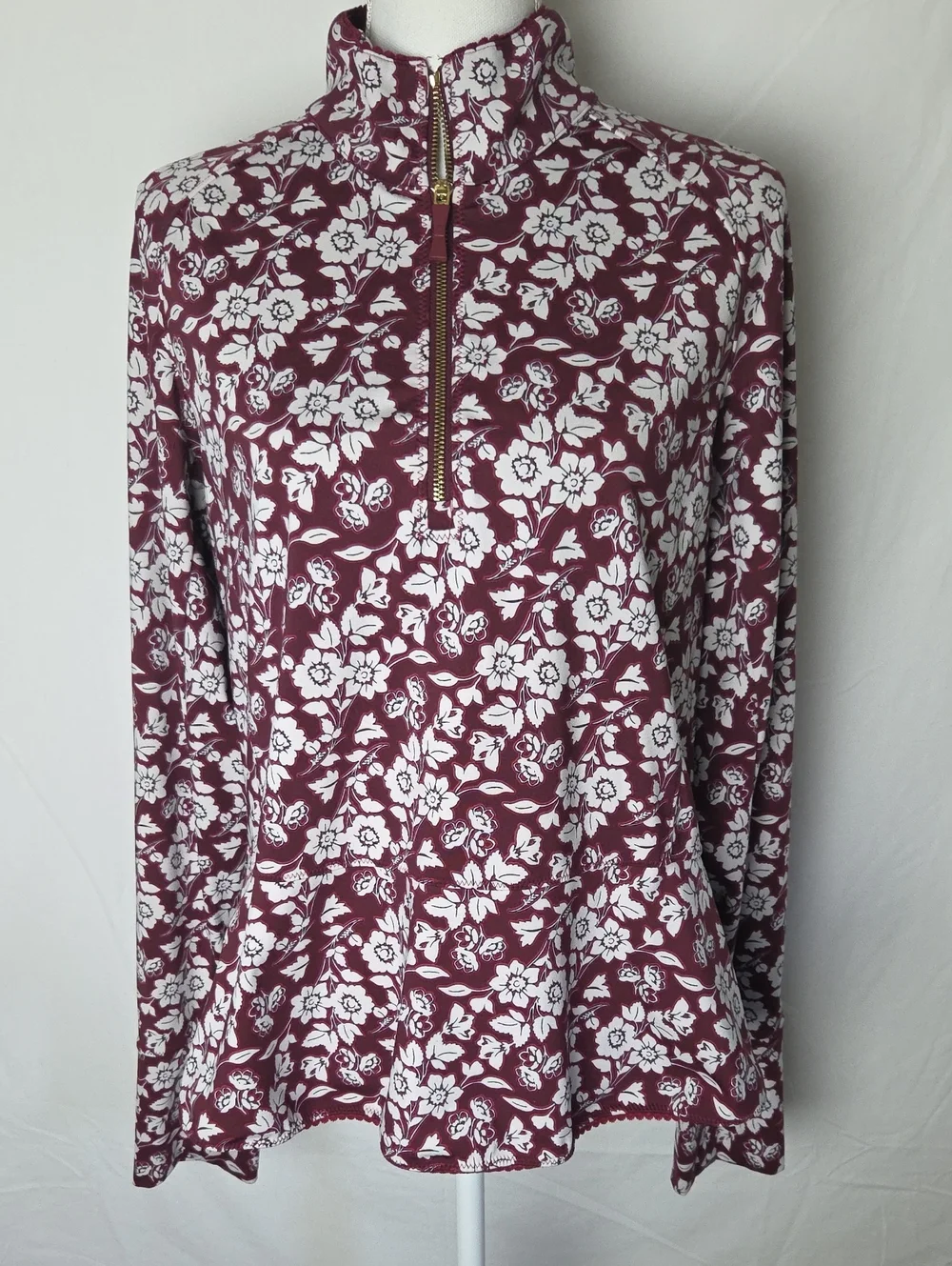 Kate Spade Whimsey Women's Garnet  Floral Half-Zip Pullover Thumbholes Size XL